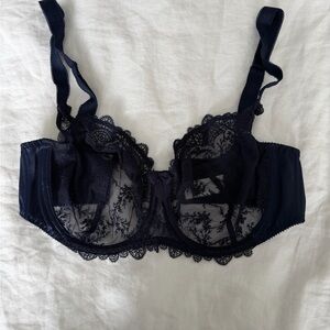 Louise Sheer Floral Lace Underwire Bra in Navy